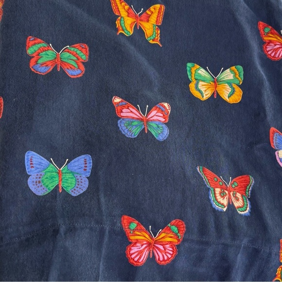 DONCASTER Vintage 90s Y2K Silk Feel Butterfly Novelty Print Navy Zip Jacket M - Picture 11 of 12